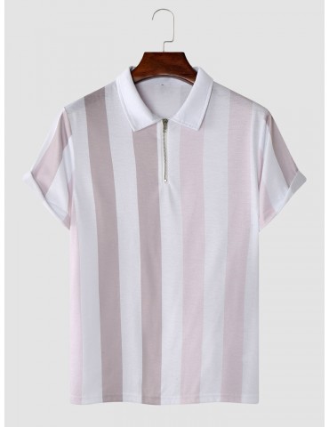 Men Ombre Striped Print Short Sleeve Button Soft Brief Polos Shirts