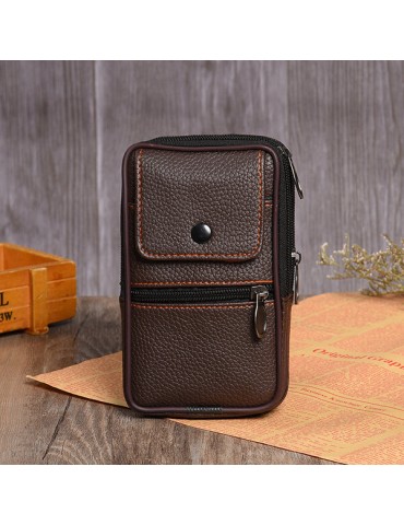 Men PU Leather Casual Phone Purse Solid Belt Bag Leisure Waist Bag