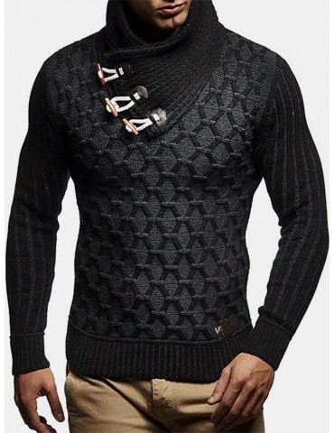 Mens Graphics Knitted Texture High Neck Warm Pullover Sweaters