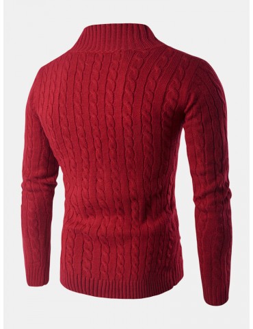 Mens Half Zipper Long Sleeve Cable Knitted Sweaters